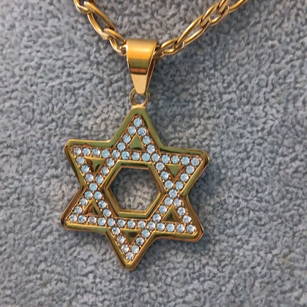 Necklace Hip Hop  Gold Plated 14k David Star Cubic Zirconia